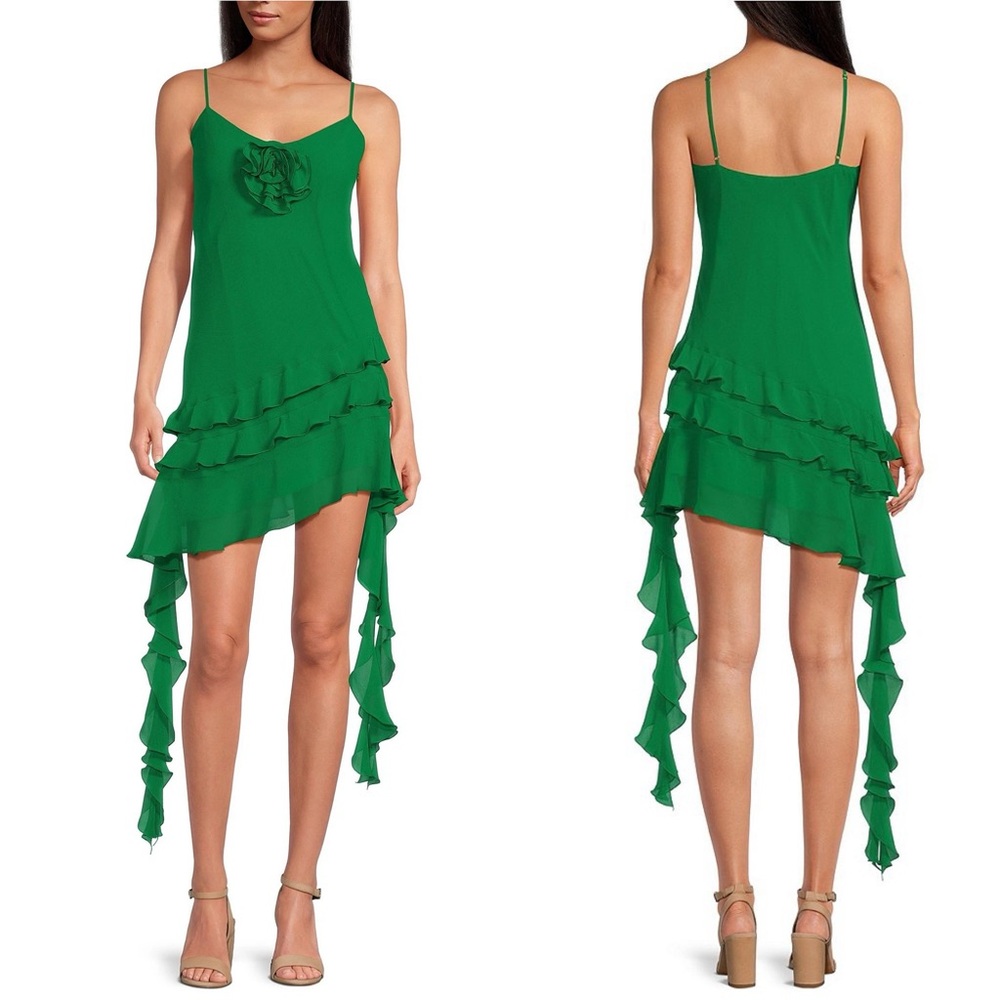NWT Gianni Bini Belle Rosette Sweetheart Neck Sleeveless Ruffle Chiffon Dress